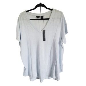 Tahari 1X Linen Top Womens Baby Blue Short Sleeve‎ Pullover Tee Size 1X NWT